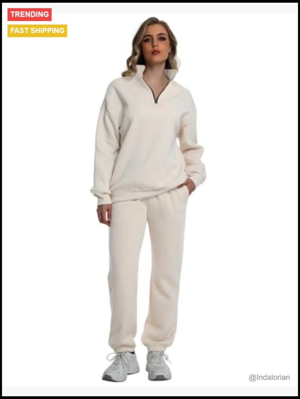 Women's 2 Piece Lounge Set Half Zip Pullover Baggy Sweatpants with Pockets - Picture 2 of 6